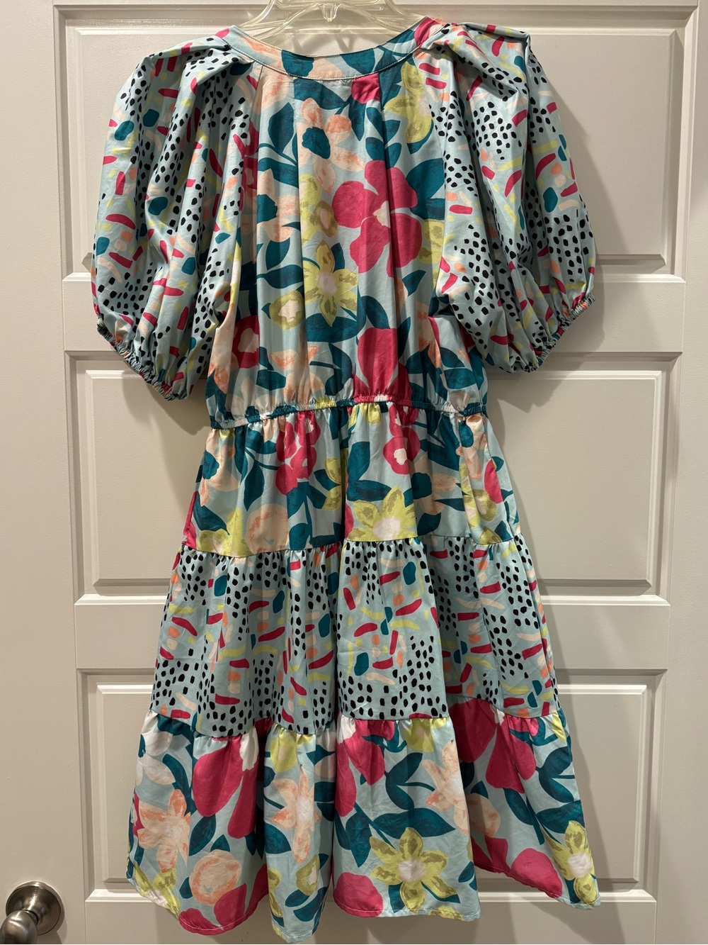 Umgee Multicolor Floral Print Tiered Puff Sleeve Dress - Size M - Picture 2 of 10